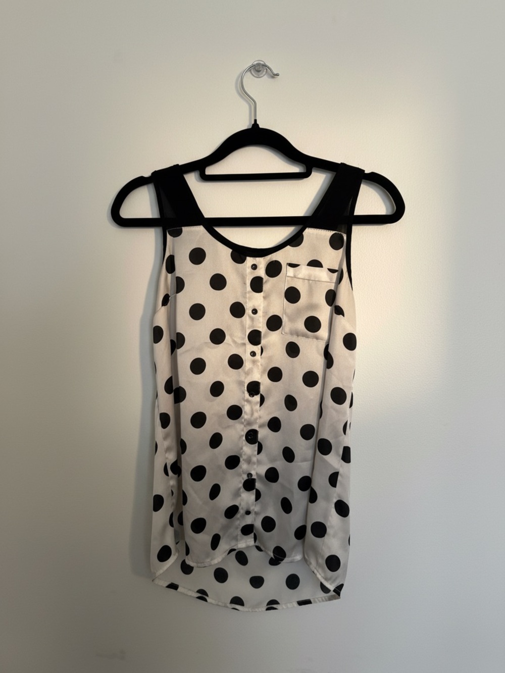 🌟4 for $25🌟 Dynamite Small Black White Polka Dot Satin Mesh Button-up Blouse